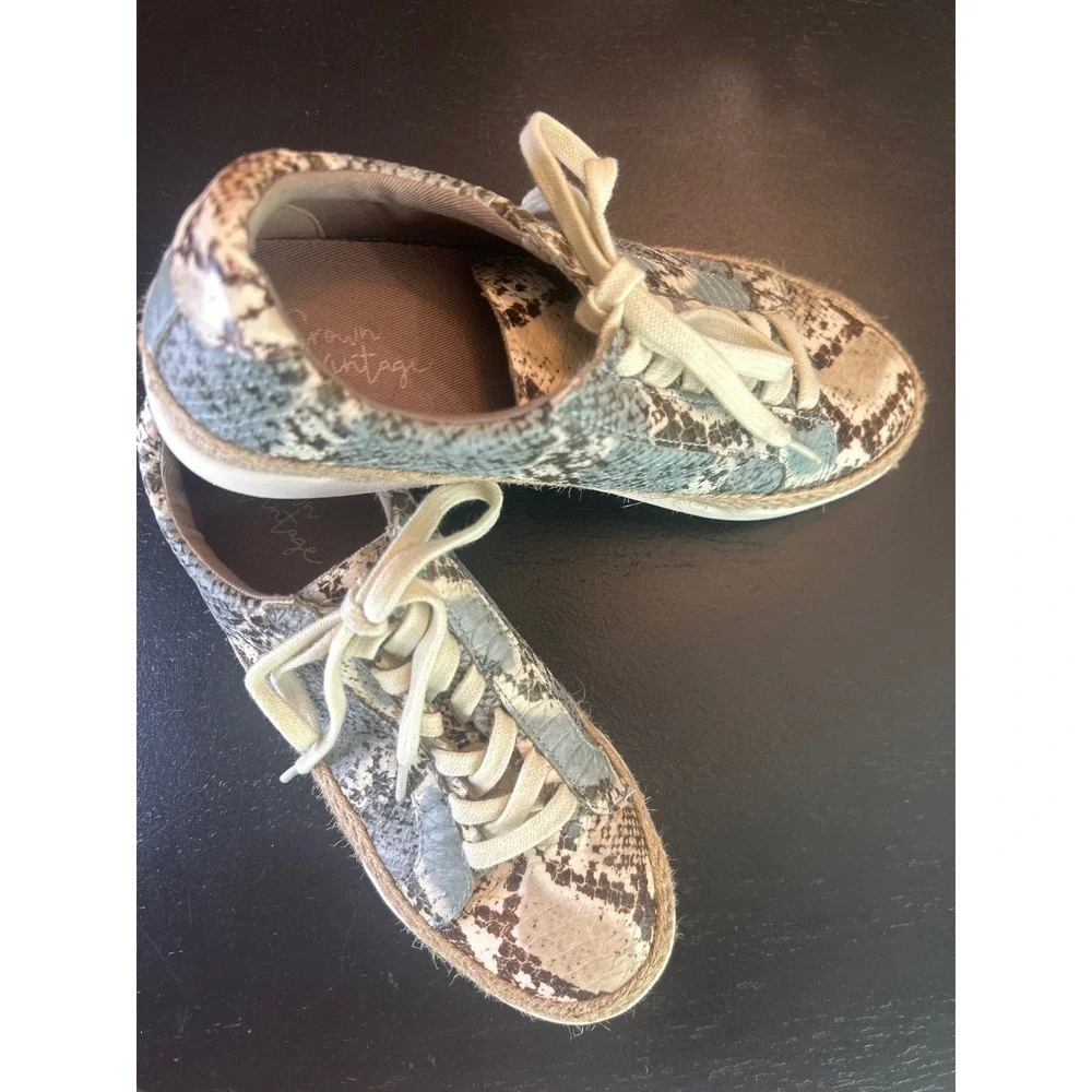 Crown Vintage Snakeskin Sneakers‎ Espadrille Platform Casual Shoes Women's